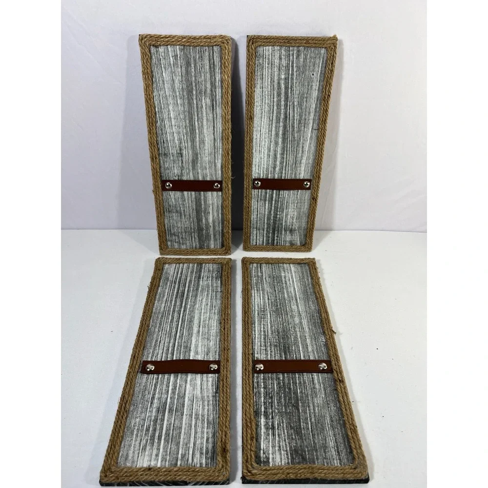 4 pcs vintage wall plaque jute rope for home decor rustic‎ flowers hanging art